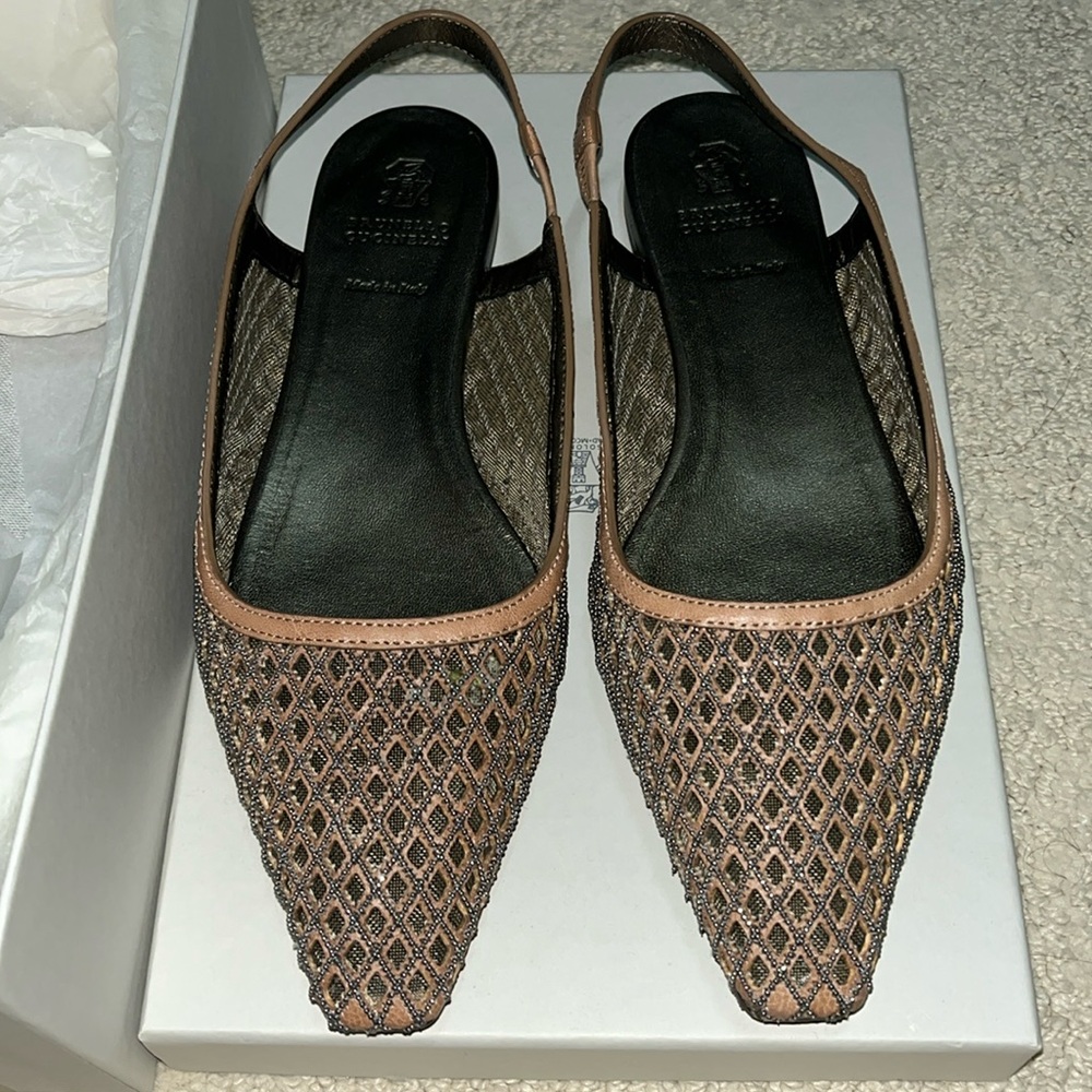 Brunello Cucinelli Caged Monili Pointed Toe Slingback sz 39